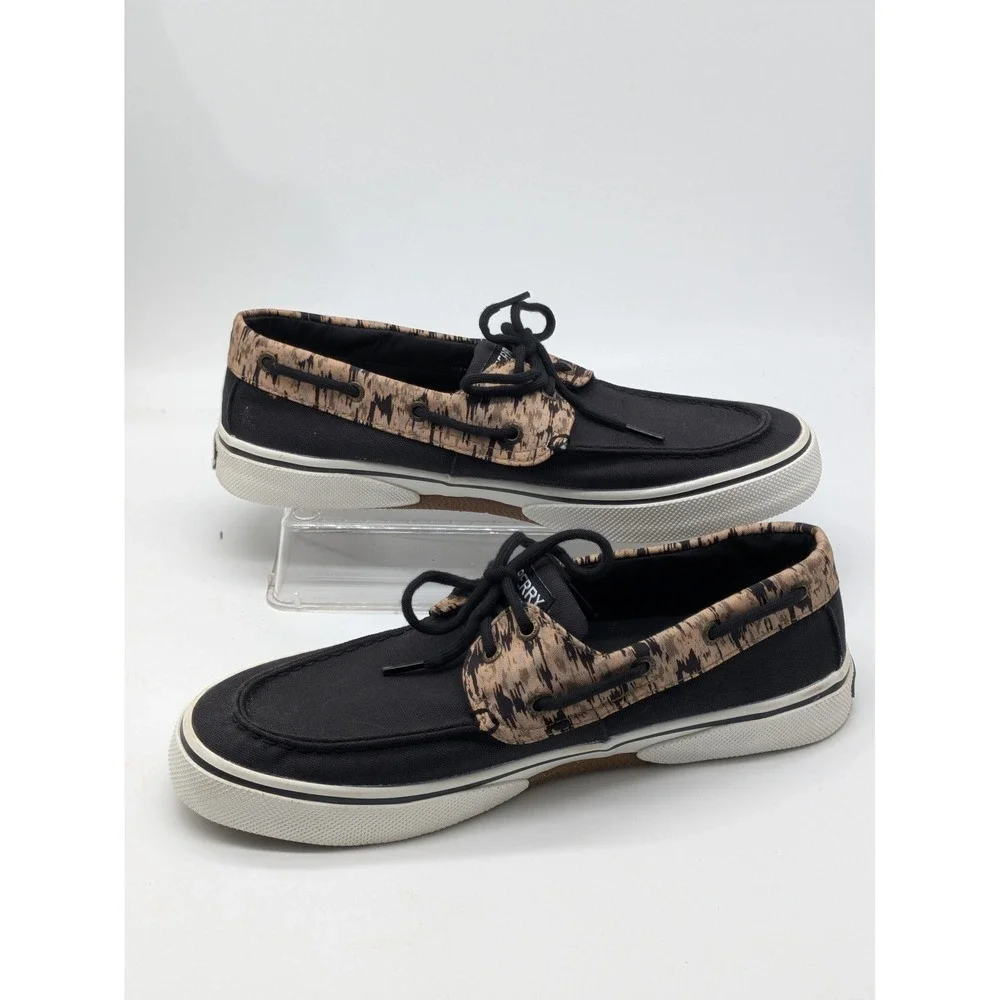 Sperry Top-Sider Men 10 Black Boat Shoes Tan Print Memory Foam STS24401 NWOB